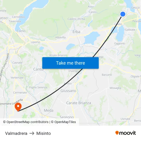 Valmadrera to Misinto map