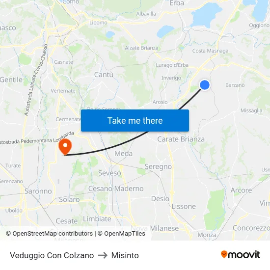 Veduggio Con Colzano to Misinto map