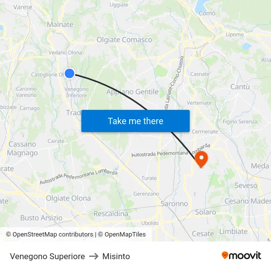Venegono Superiore to Misinto map