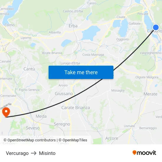 Vercurago to Misinto map