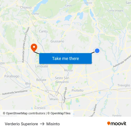 Verderio Superiore to Misinto map