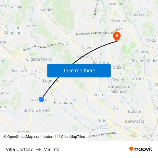 Villa Cortese to Misinto map