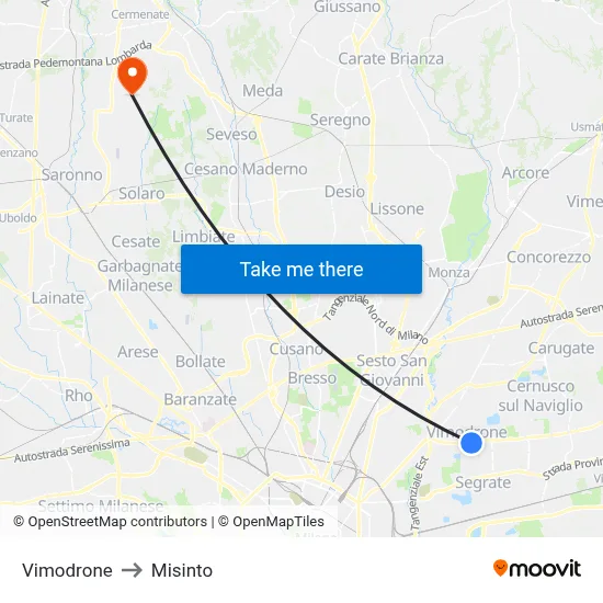 Vimodrone to Misinto map