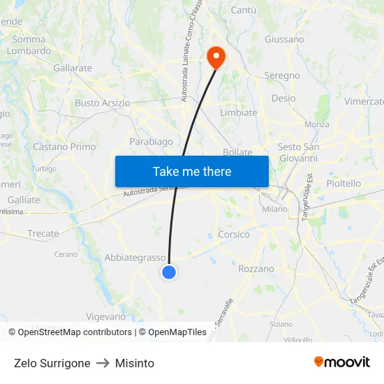 Zelo Surrigone to Misinto map