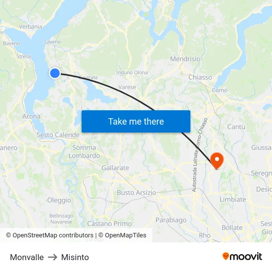 Monvalle to Misinto map