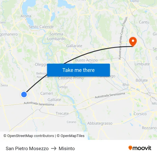 San Pietro Mosezzo to Misinto map