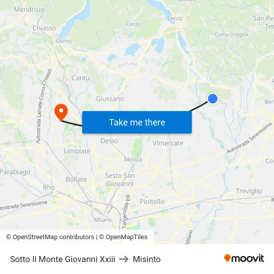 Sotto Il Monte Giovanni Xxiii to Misinto map