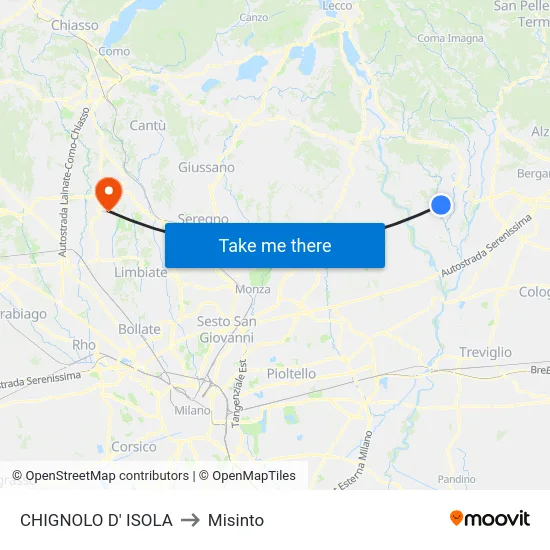 CHIGNOLO D' ISOLA to Misinto map
