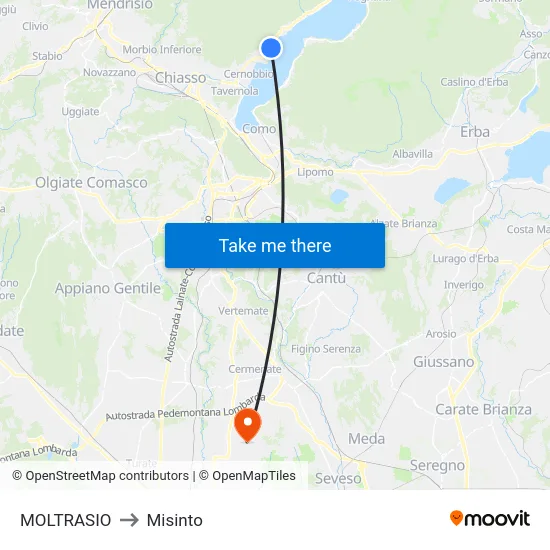 Moltrasio to Misinto map