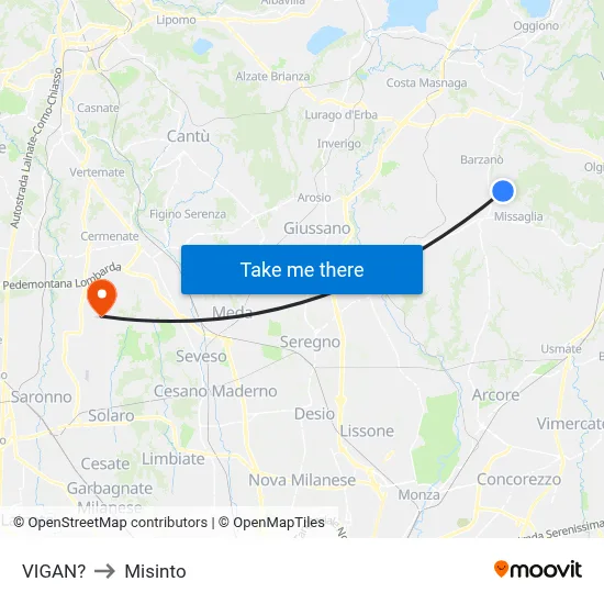 Vigano to Misinto map