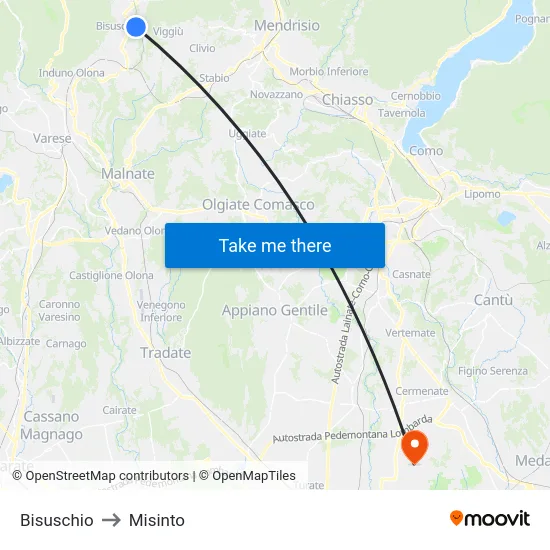 Bisuschio to Misinto map