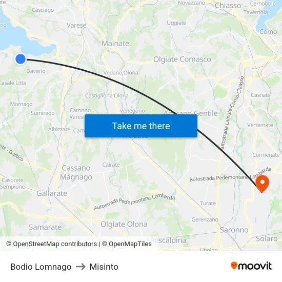 Bodio Lomnago to Misinto map