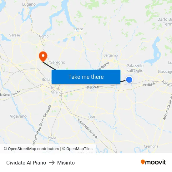 Cividate Al Piano to Misinto map