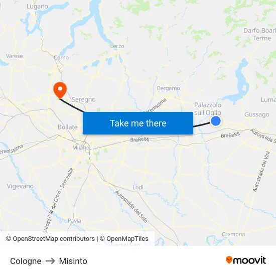 Cologne to Misinto map