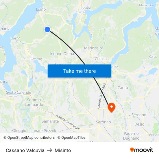 Cassano Valcuvia to Misinto map