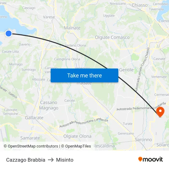 Cazzago Brabbia to Misinto map
