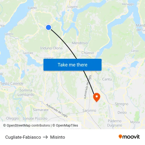 Cugliate-Fabiasco to Misinto map