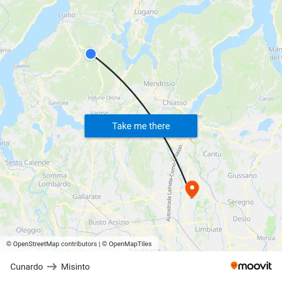Cunardo to Misinto map