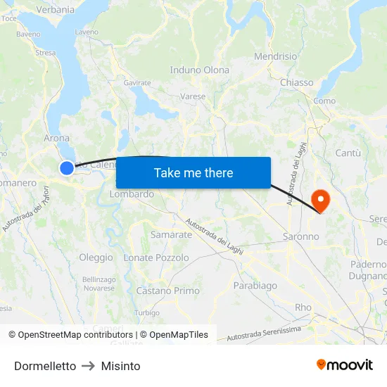 Dormelletto to Misinto map