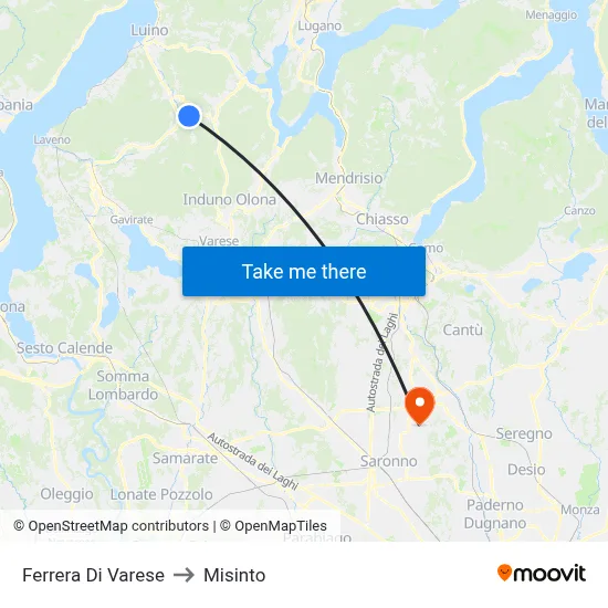 Ferrera Di Varese to Misinto map