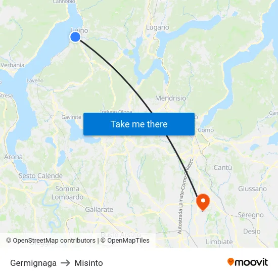 Germignaga to Misinto map