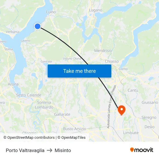 Porto Valtravaglia to Misinto map