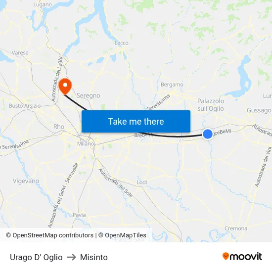 Urago D' Oglio to Misinto map