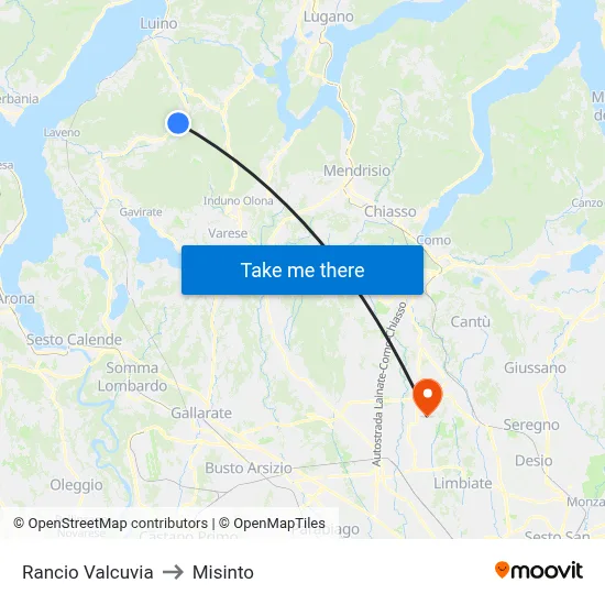 Rancio Valcuvia to Misinto map