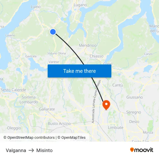 Valganna to Misinto map