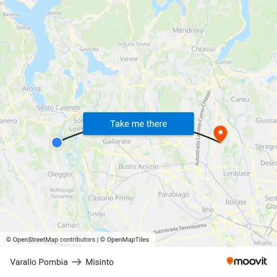 Varallo Pombia to Misinto map