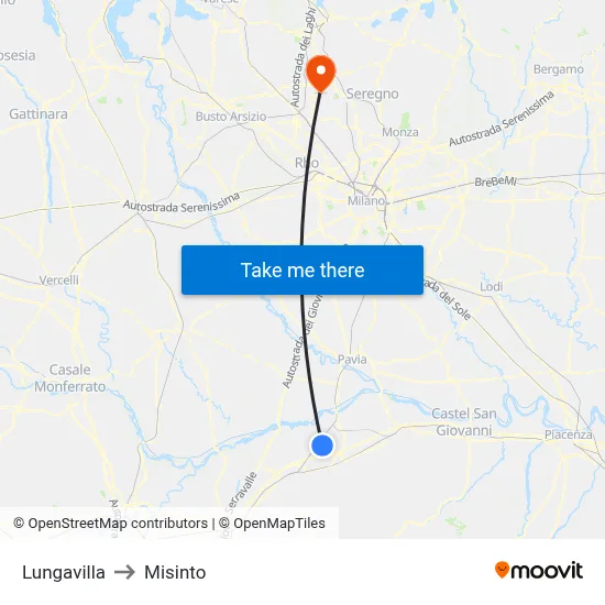 Lungavilla to Misinto map