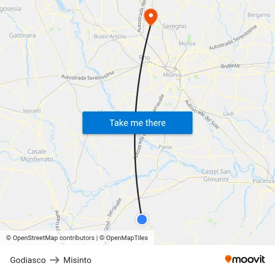 Godiasco to Misinto map