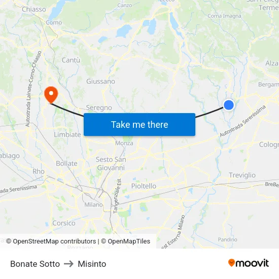 Bonate Sotto to Misinto map