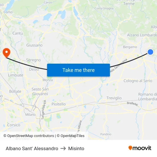 Albano Sant' Alessandro to Misinto map