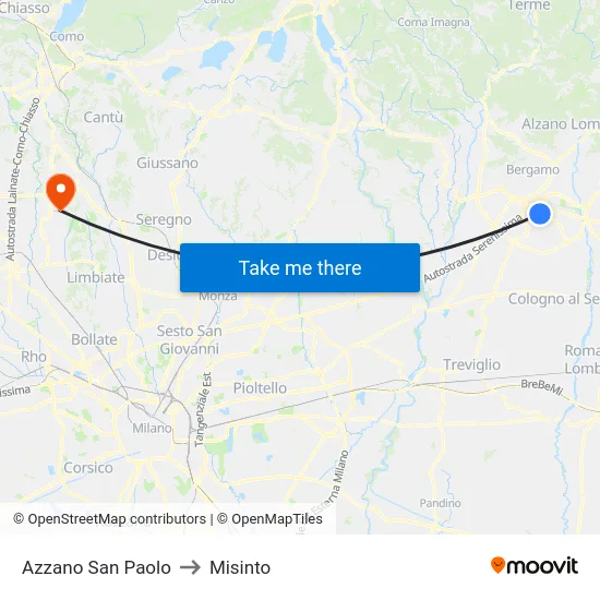 Azzano San Paolo to Misinto map