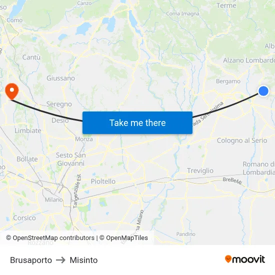 Brusaporto to Misinto map