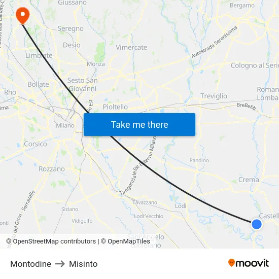 Montodine to Misinto map