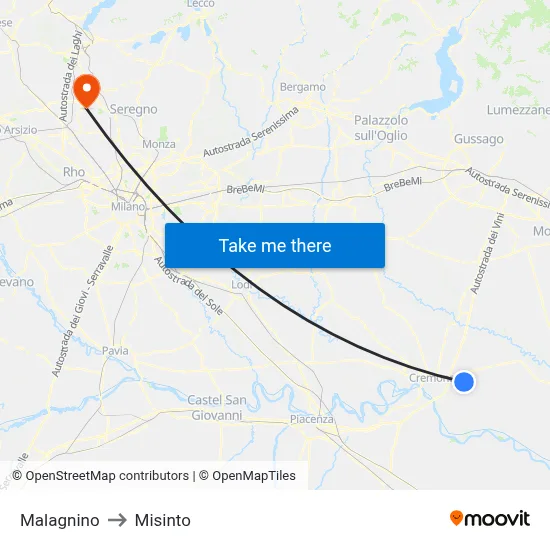 Malagnino to Misinto map