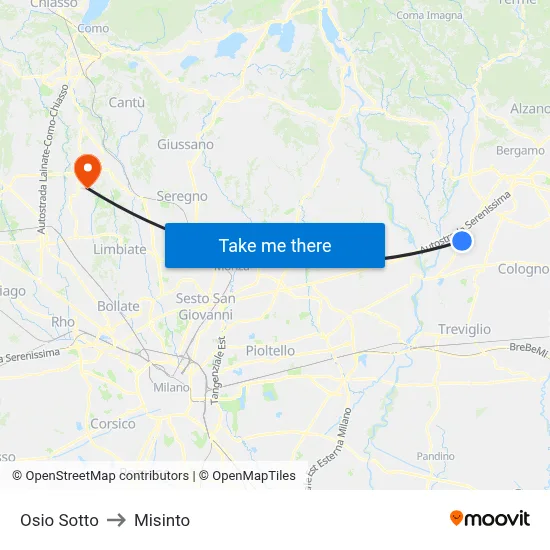 Osio Sotto to Misinto map