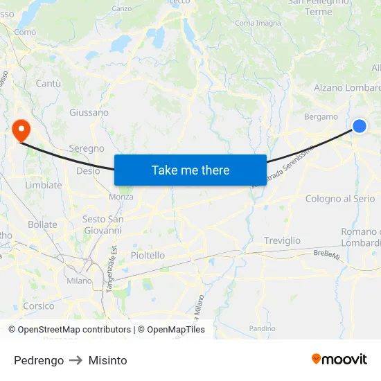 Pedrengo to Misinto map