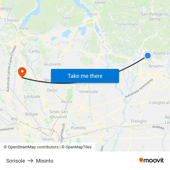 Sorisole to Misinto map