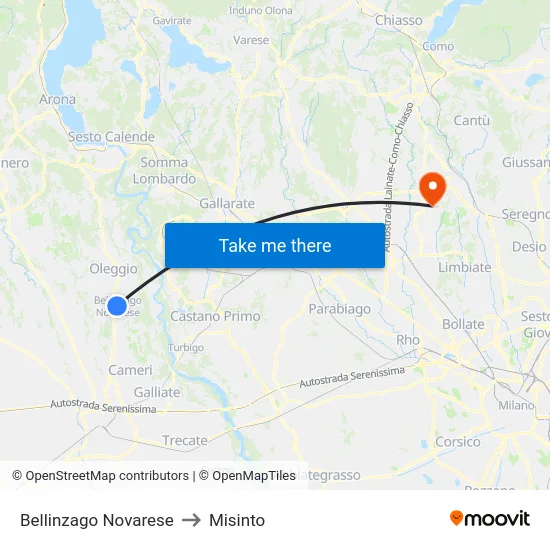 Bellinzago Novarese to Misinto map