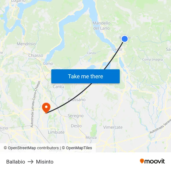 Ballabio to Misinto map