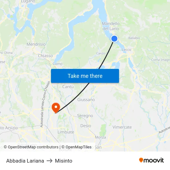 Abbadia Lariana to Misinto map