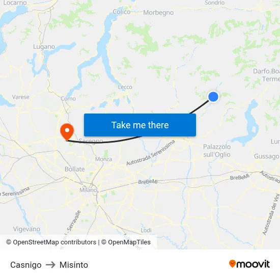Casnigo to Misinto map