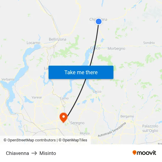 Chiavenna to Misinto map