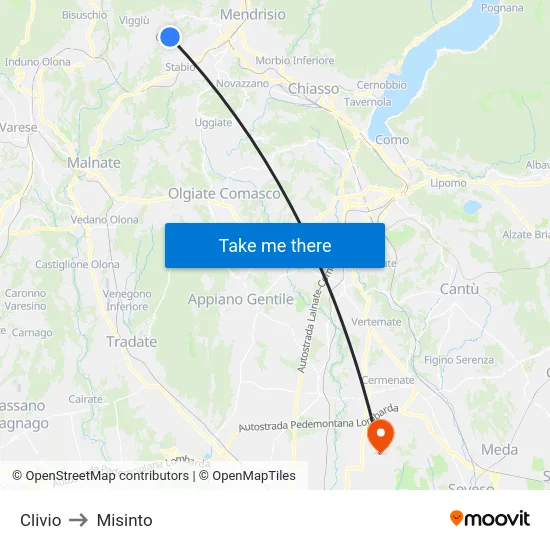 Clivio to Misinto map