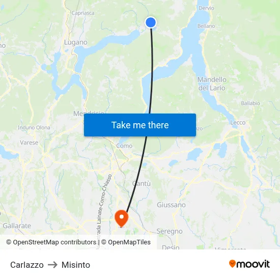 Carlazzo to Misinto map