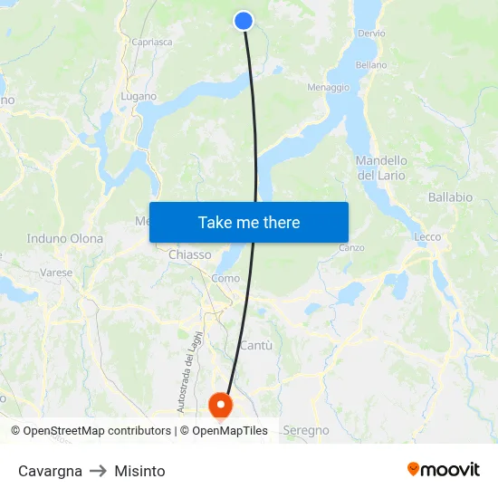 Cavargna to Misinto map