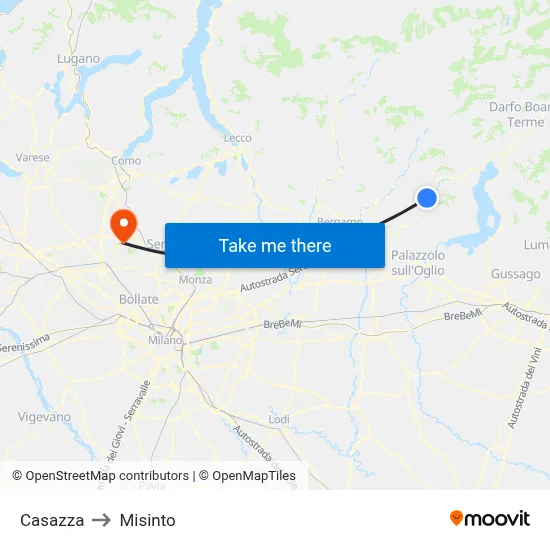 Casazza to Misinto map